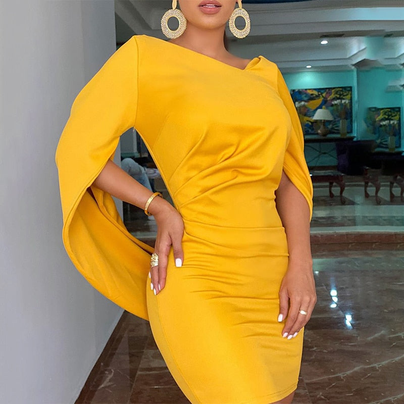 Ruched Cape Sleeve Bodycon Mini Dress
