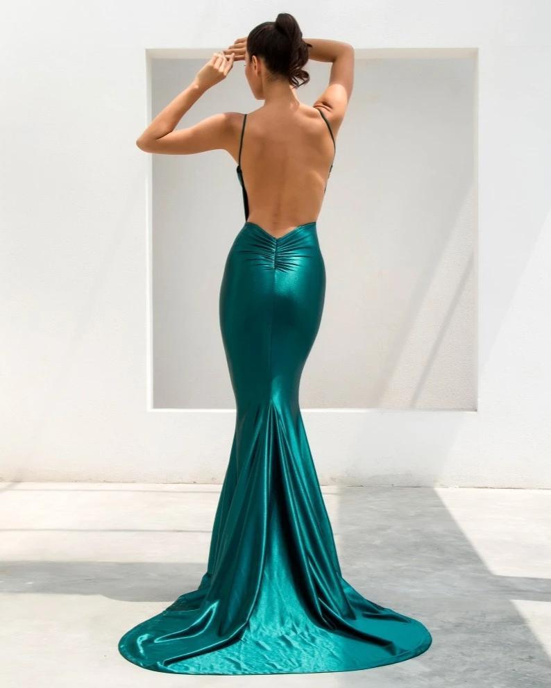 Aquamarine Mermaid Shimmer V-Neck Dress - Fashionpara