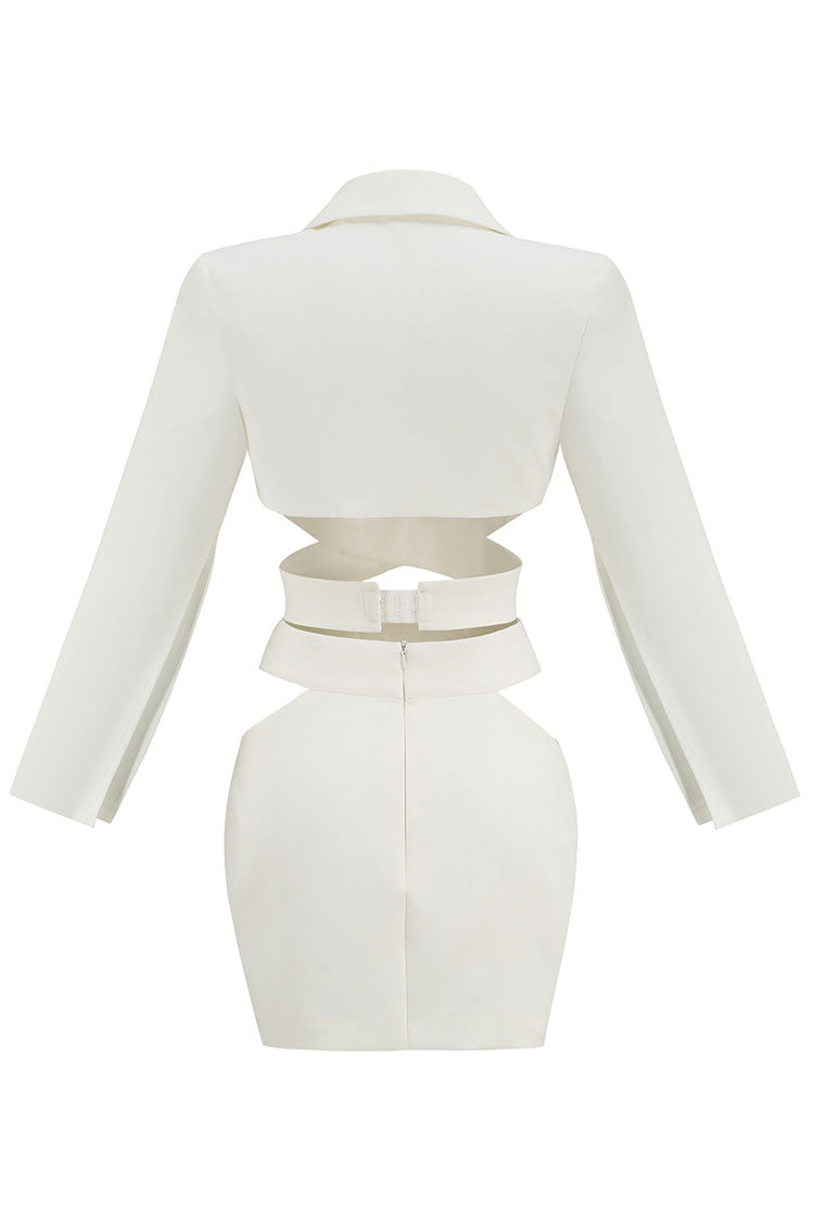 Puff Sleeve Cutout Wrap Front Blazer Mini Two Piece Dress - White Fashionpara