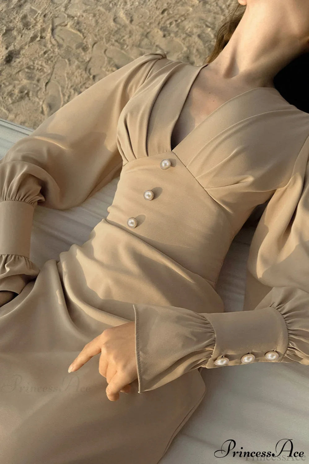 Puff Sleeve V Neck Vintage Slim Maxi Dress