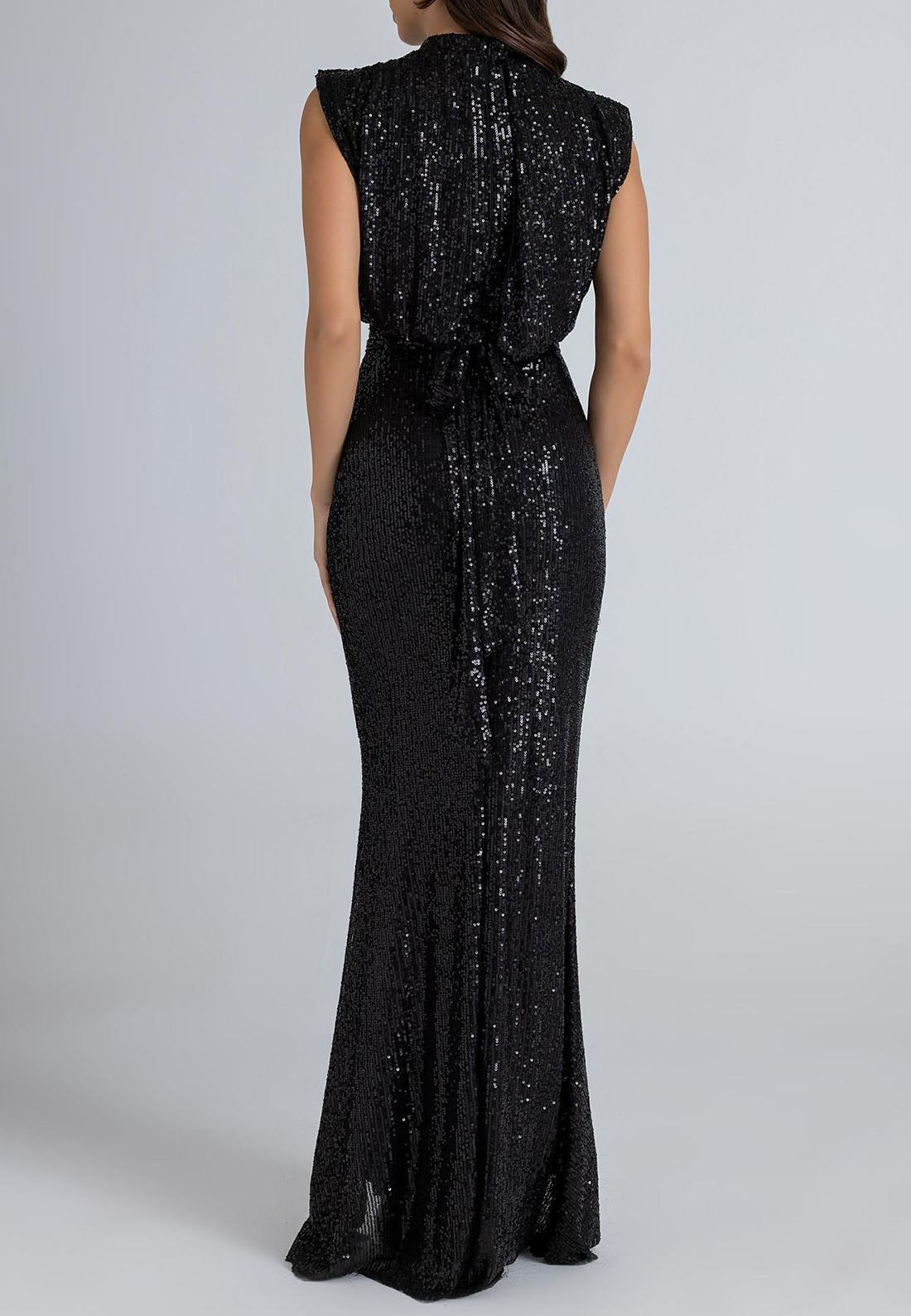 Side Slit Trumpet Formal Dresses Floor-Length High Neck Sequined Sleeveless Evening Gown