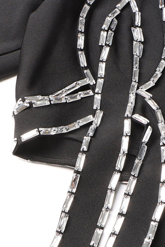 Punk Rhinestone Braided Rope Cutout Crop Blazer Two Piece Mini Dress - Black Fashionpara