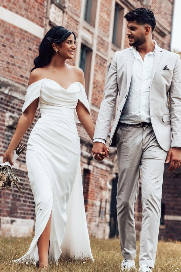 Pure White Wedding Dress Off-the-Shoulder Mermaid - Fashionpara