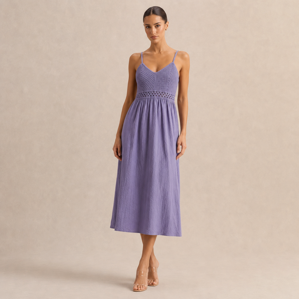 V-Neck Shirred Bodice Cut Out A-Line Midi Dress 16