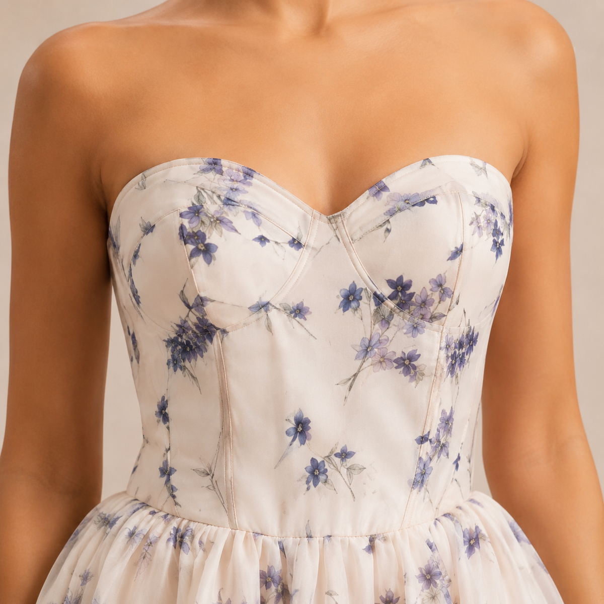 Floral Print Strapless Sweetheart Fit and Flare Midi Dress 5