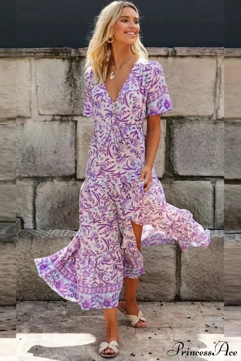 Purple Mini Boho Dress PURPLE / S bohodress-250126