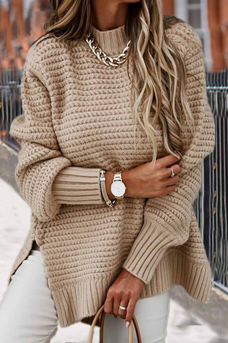 Florcoo Stylish Half-High Neck Drawstring Knit Sweater