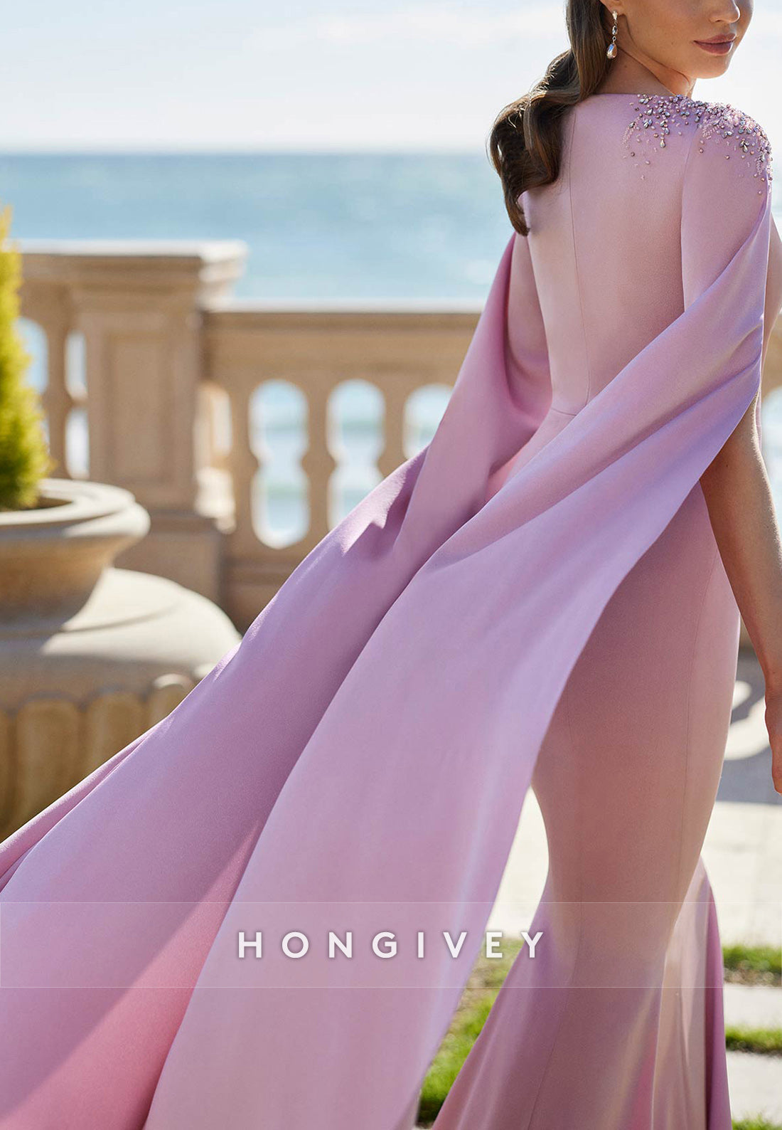Trumpet Floor-Length V Neck Pleated Beading Mother of the Bride