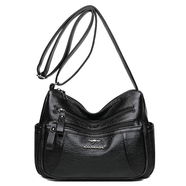 Shoulder Bag Leather Black Faux Multi-Pocket