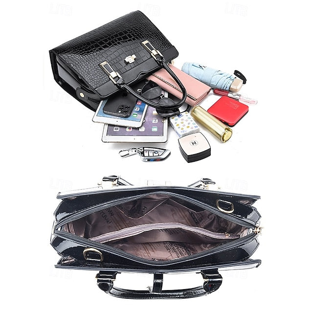 Faux - Croc Patent Handbag Leather Burgundy