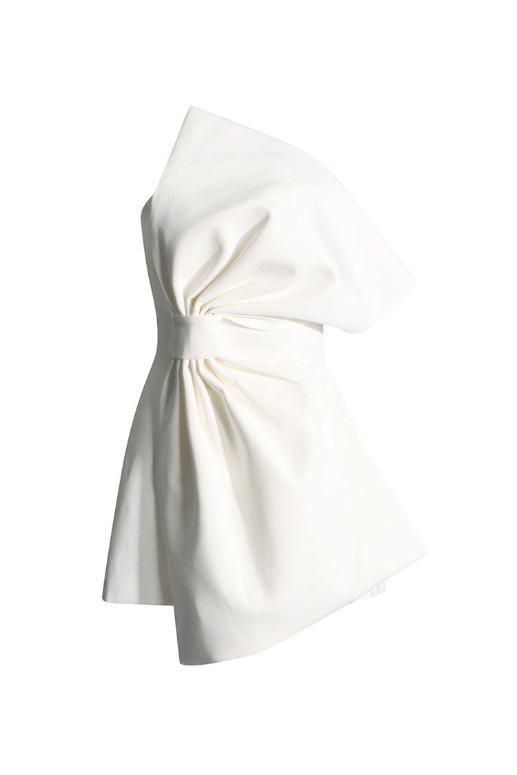 Quiet Luxury Big Bow Embellished Strapless Sheath Crepe Party Mini Dress - Fashionpara