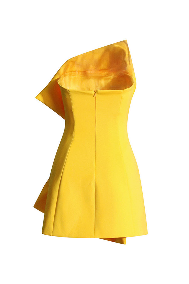 Quiet Luxury Big Bow Embellished Strapless Sheath Crepe Party Mini Dress - Fashionpara