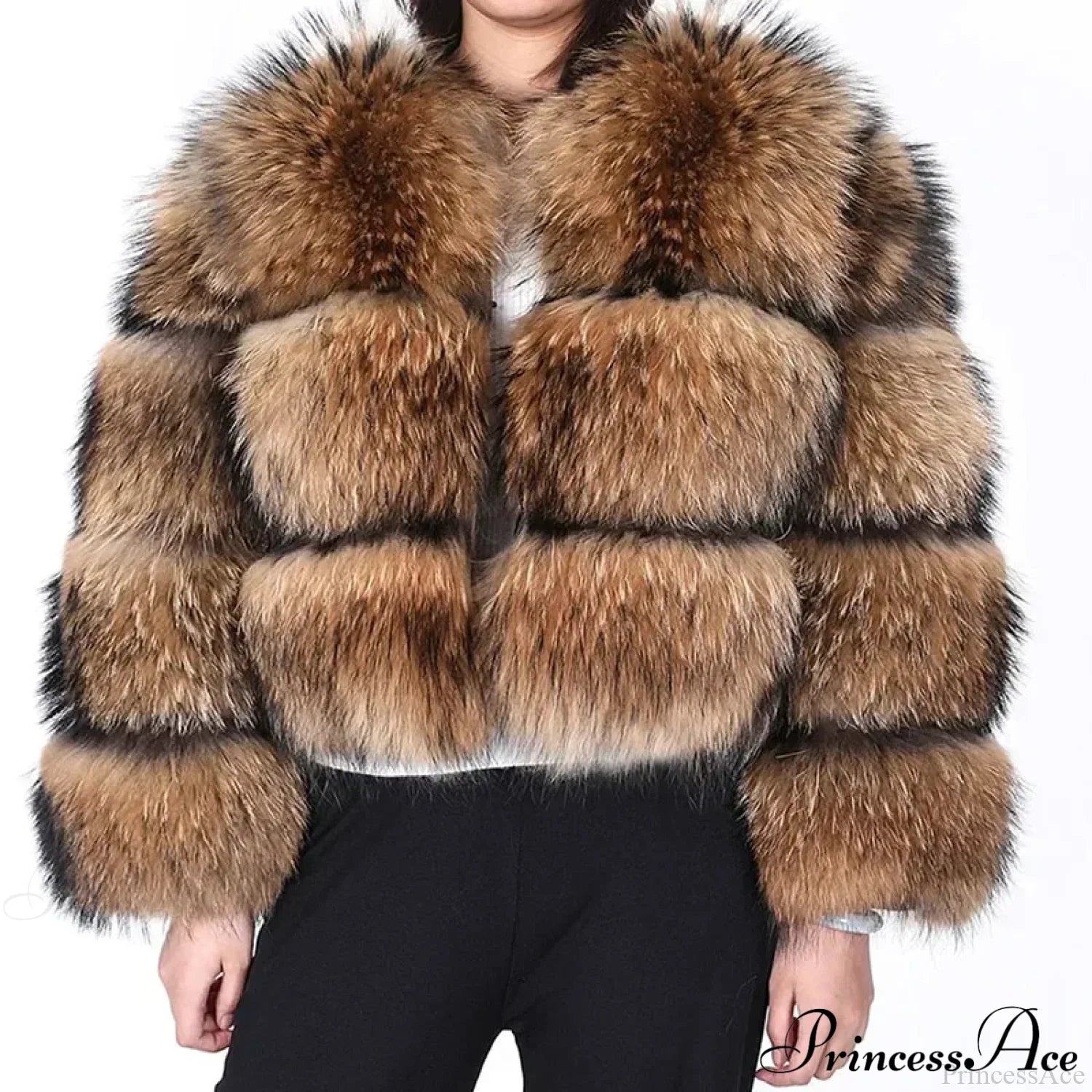 Raccoon Fur Thick Luxury Winter Coat brown / S