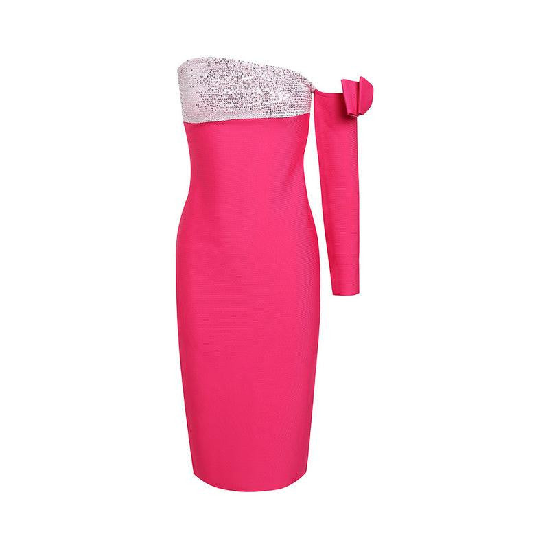 KittenAlarm - Rachel Off Shoulder Bow Embellishment Midi Dress
