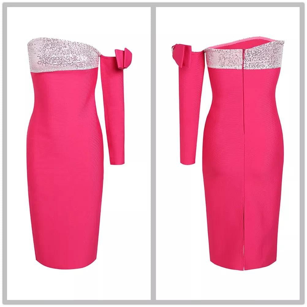 KittenAlarm - Rachel Off Shoulder Bow Embellishment Midi Dress