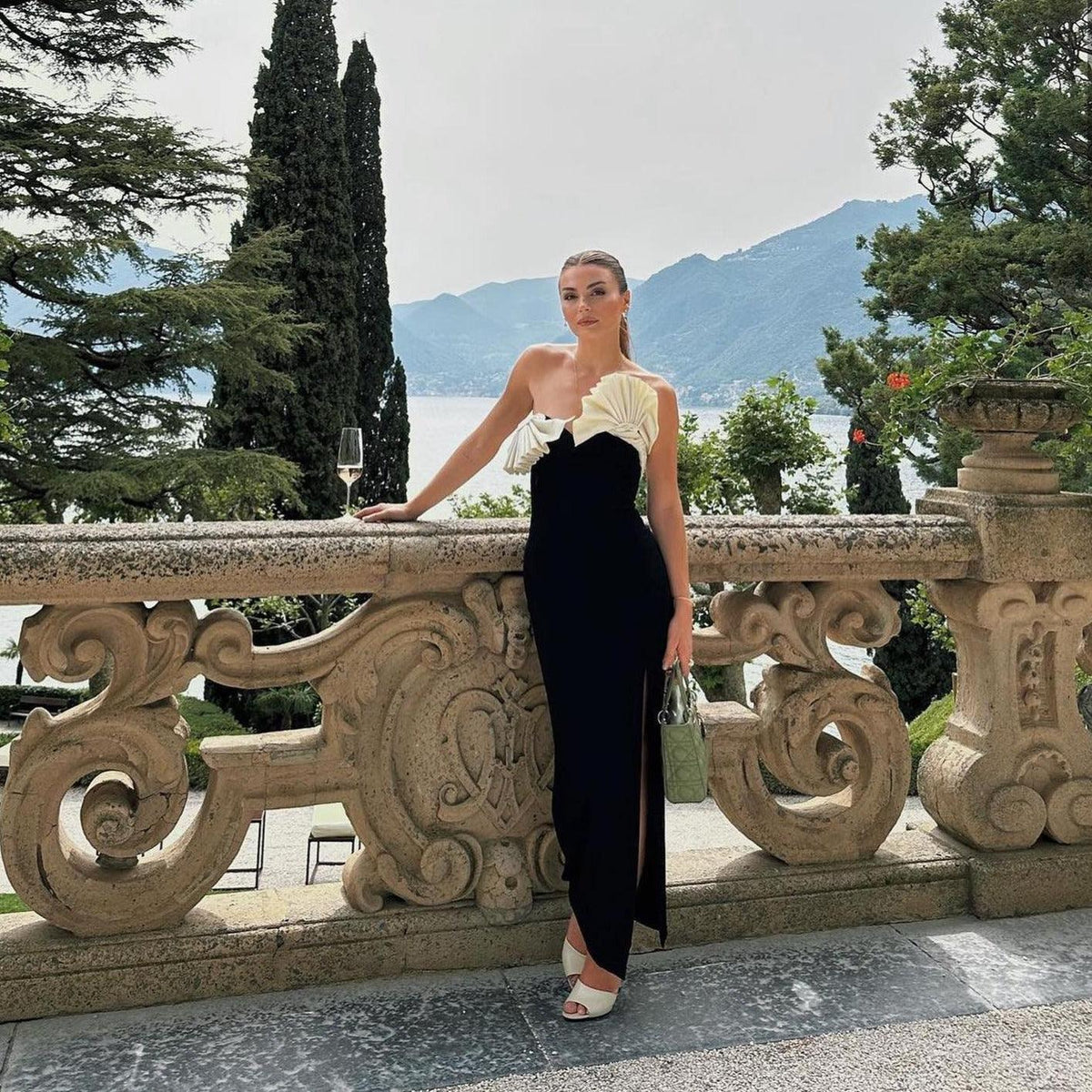 Strapless Oversized Bow Front High-Slit Maxi Gown 7