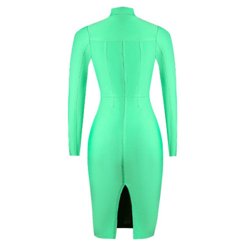 Collared Long Sleeve Button-Front Bodycon Midi Dress