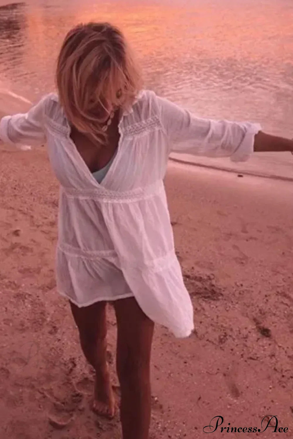 Rayon Lace Loose Boho White Mini Dress