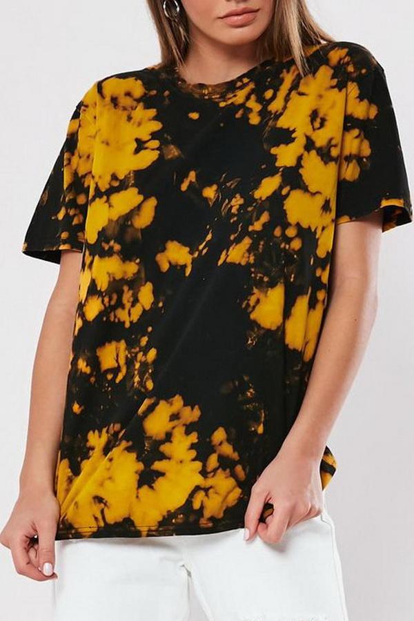 Recreational Printed T-shirt With Round Collar