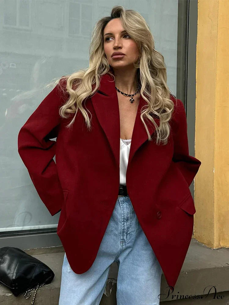 Red Blazer Suit Lapel Coat - Fashionpara