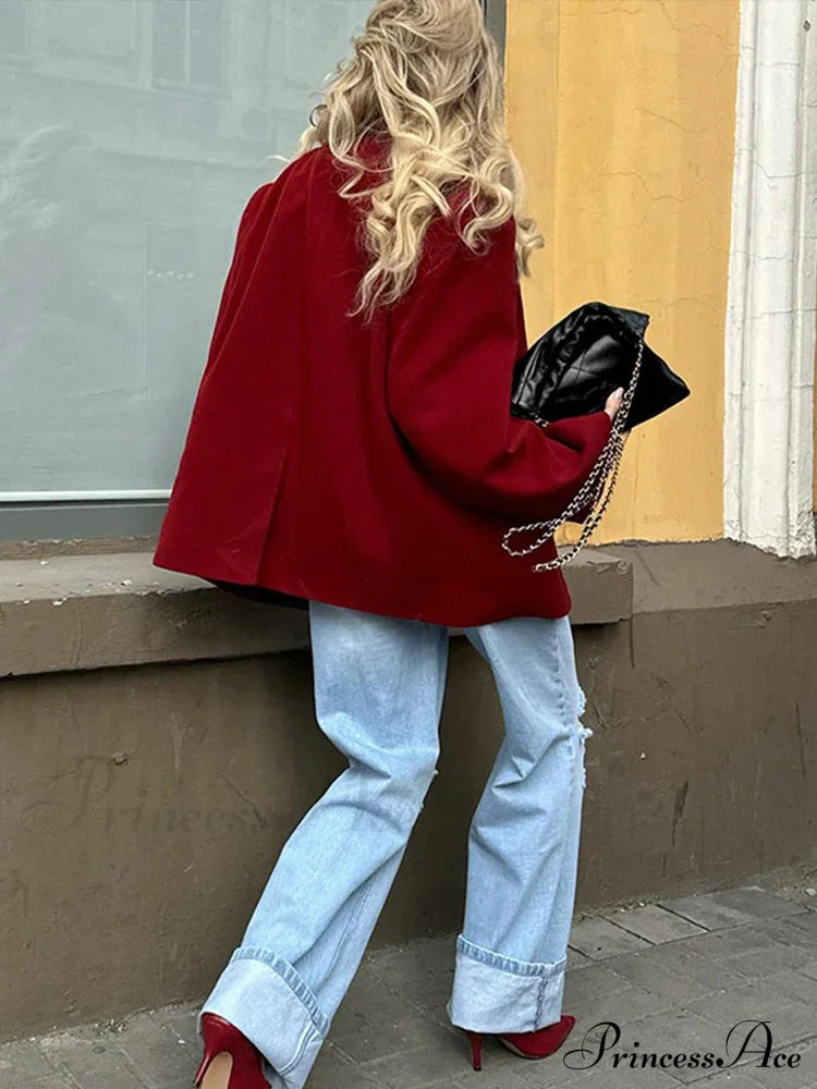 Red Blazer Suit Lapel Coat - Fashionpara