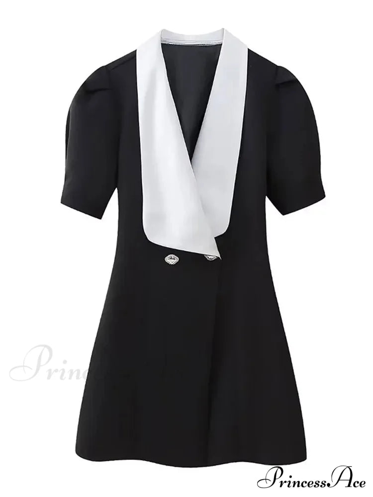 Red Button Mini Dress With V Neck - A-Line Christmas Party Black / Xs Dresses-L