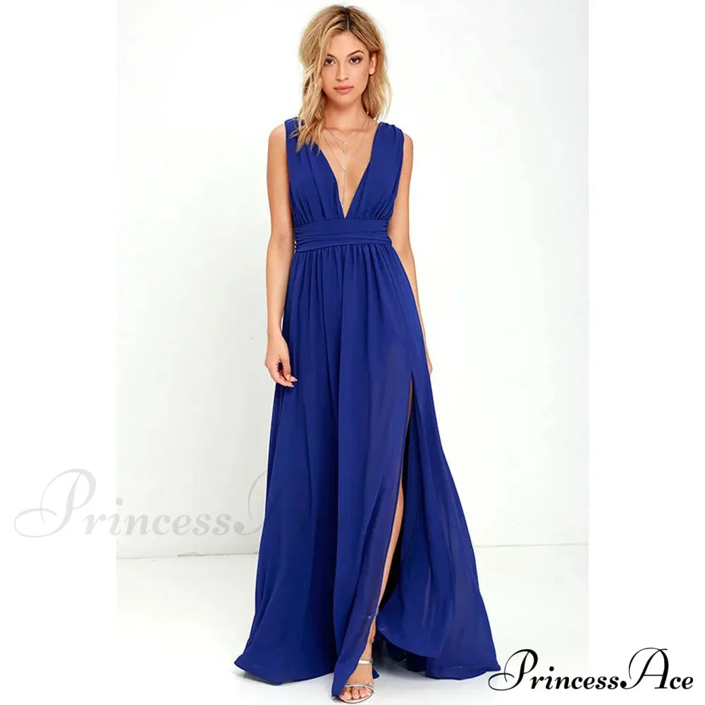 Red Christmas Party Dress - Sexy Backless Mesh Maxi Blue / S Dresses-L