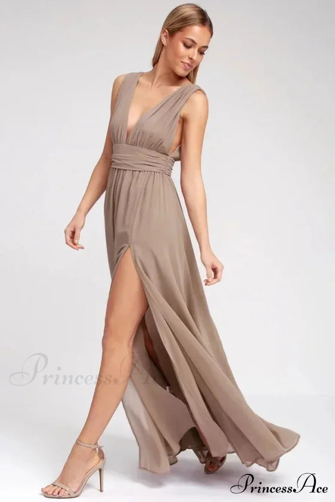 Red Christmas Party Dress - Sexy Backless Mesh Maxi Khaki / S Dresses-L