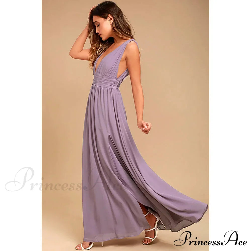 Red Christmas Party Dress - Sexy Backless Mesh Maxi Light Purple / S Dresses-L