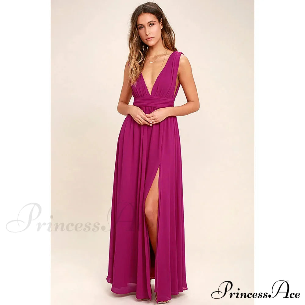 Red Christmas Party Dress - Sexy Backless Mesh Maxi Purple / S Dresses-L
