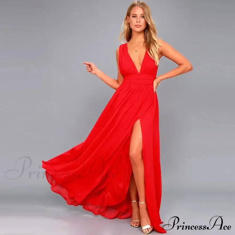 Red Christmas Party Dress - Sexy Backless Mesh Maxi / S Dresses-L