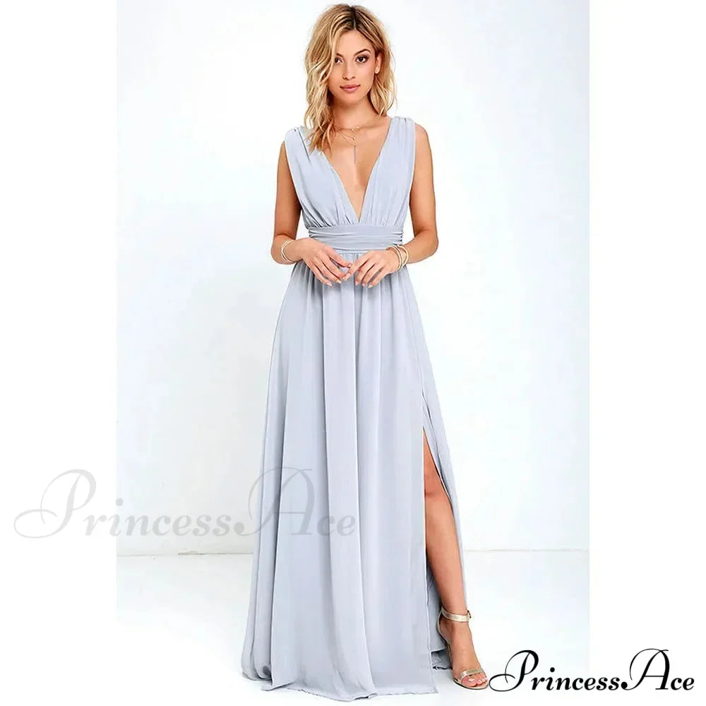 Red Christmas Party Dress - Sexy Backless Mesh Maxi Sky Blue / S Dresses-L