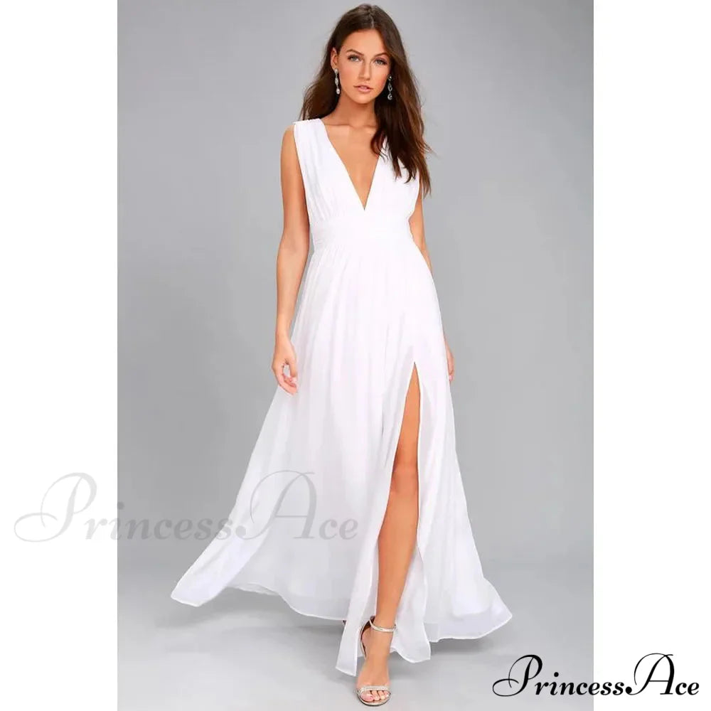 Red Christmas Party Dress - Sexy Backless Mesh Maxi White / S Dresses-L