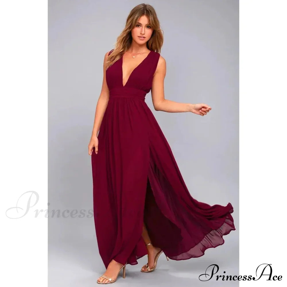 Red Christmas Party Dress - Sexy Backless Mesh Maxi Winered / S Dresses-L