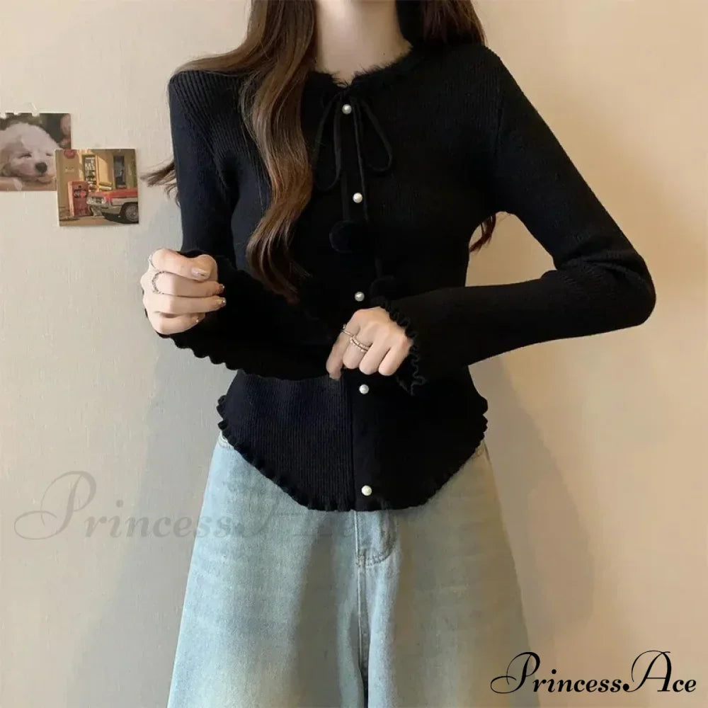 Red Christmas Solid Bow Drawstring Elegant Slim O-Neck Warm Christmas Sweater