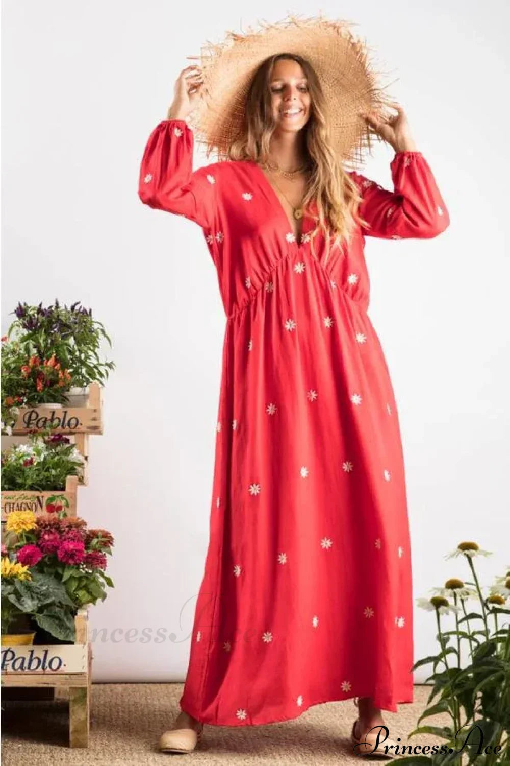 Red Cotton Maxi Dress