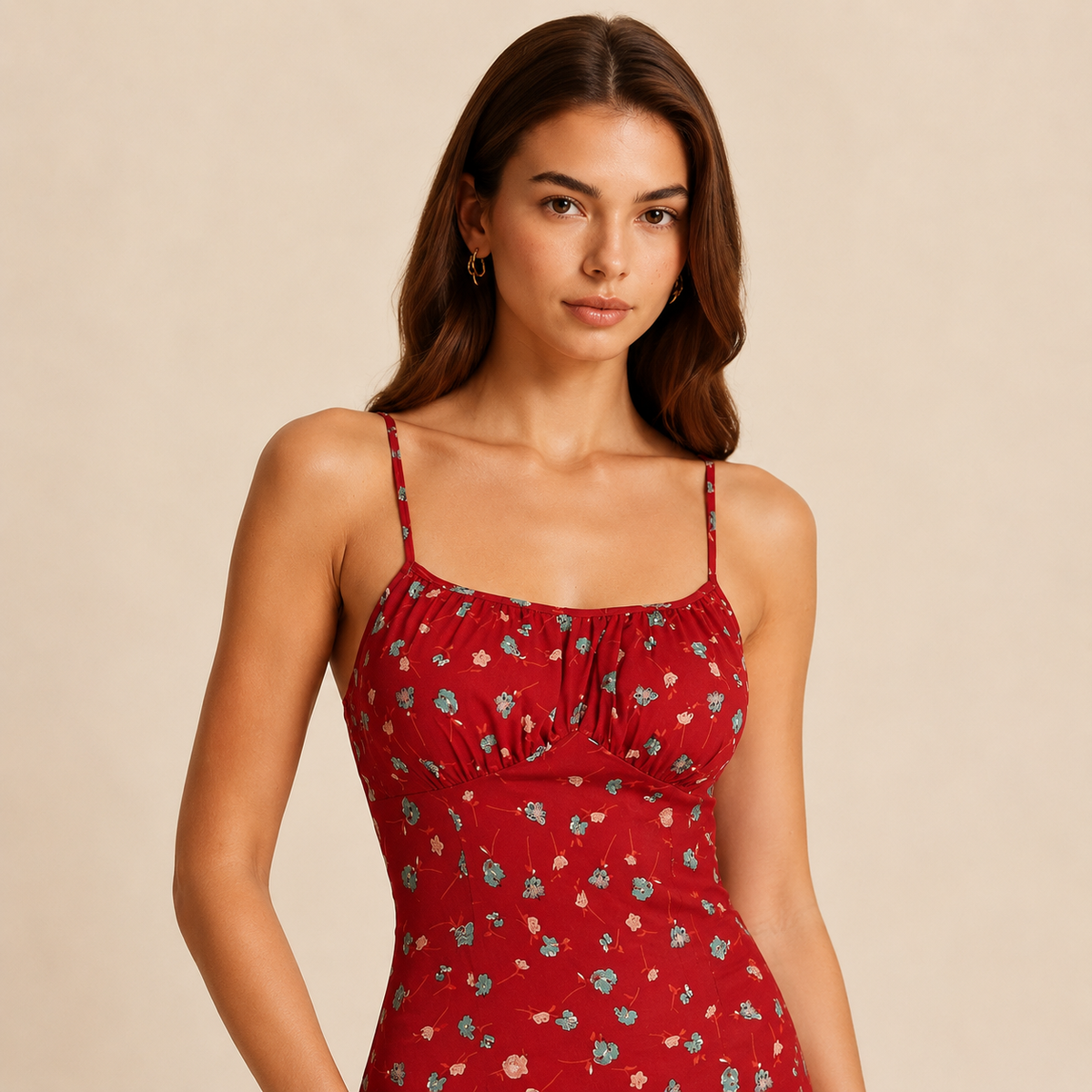 Ditsy Floral Strappy High Split Satin Midi Dress 8