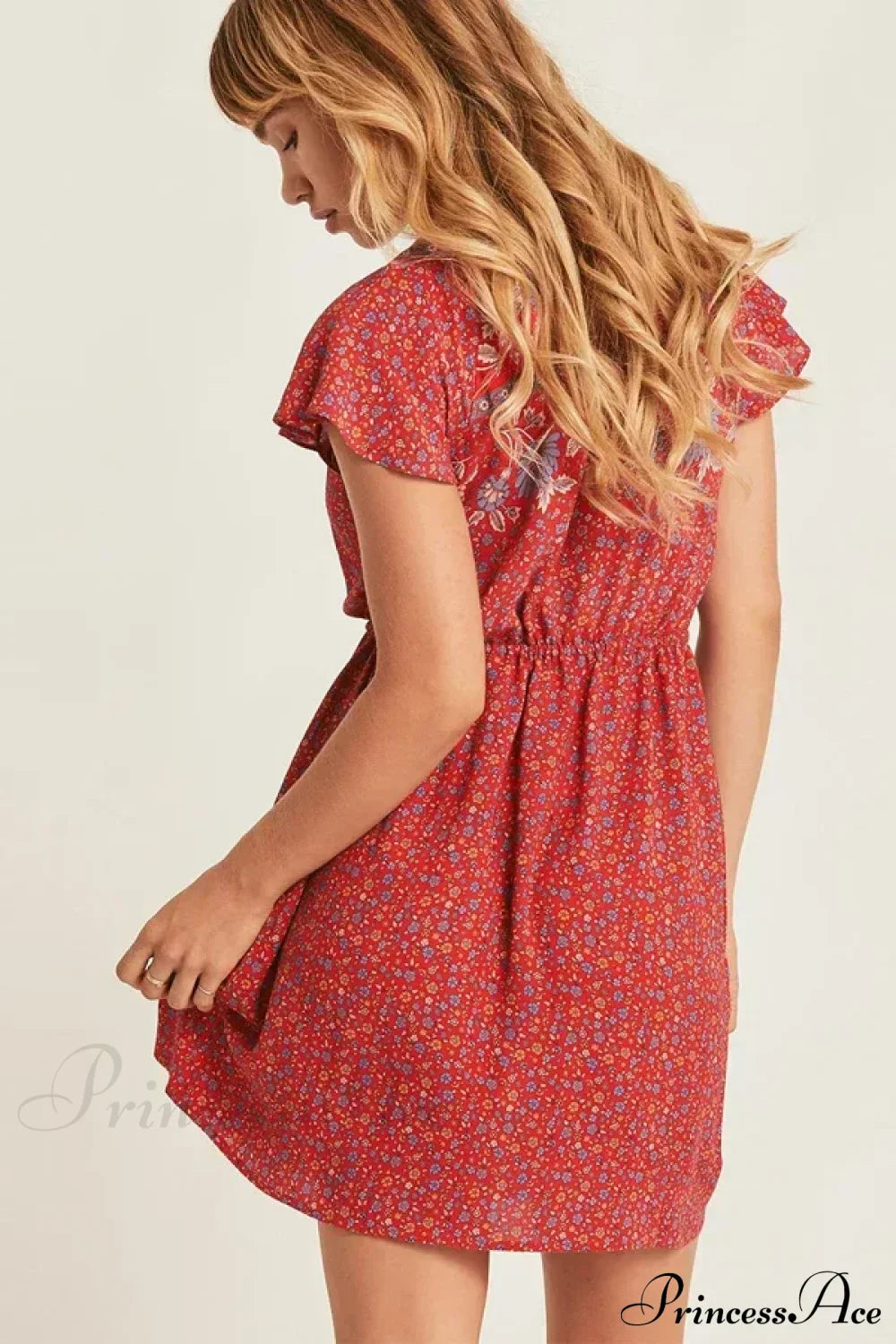Red Floral Print Boho Mini Dress