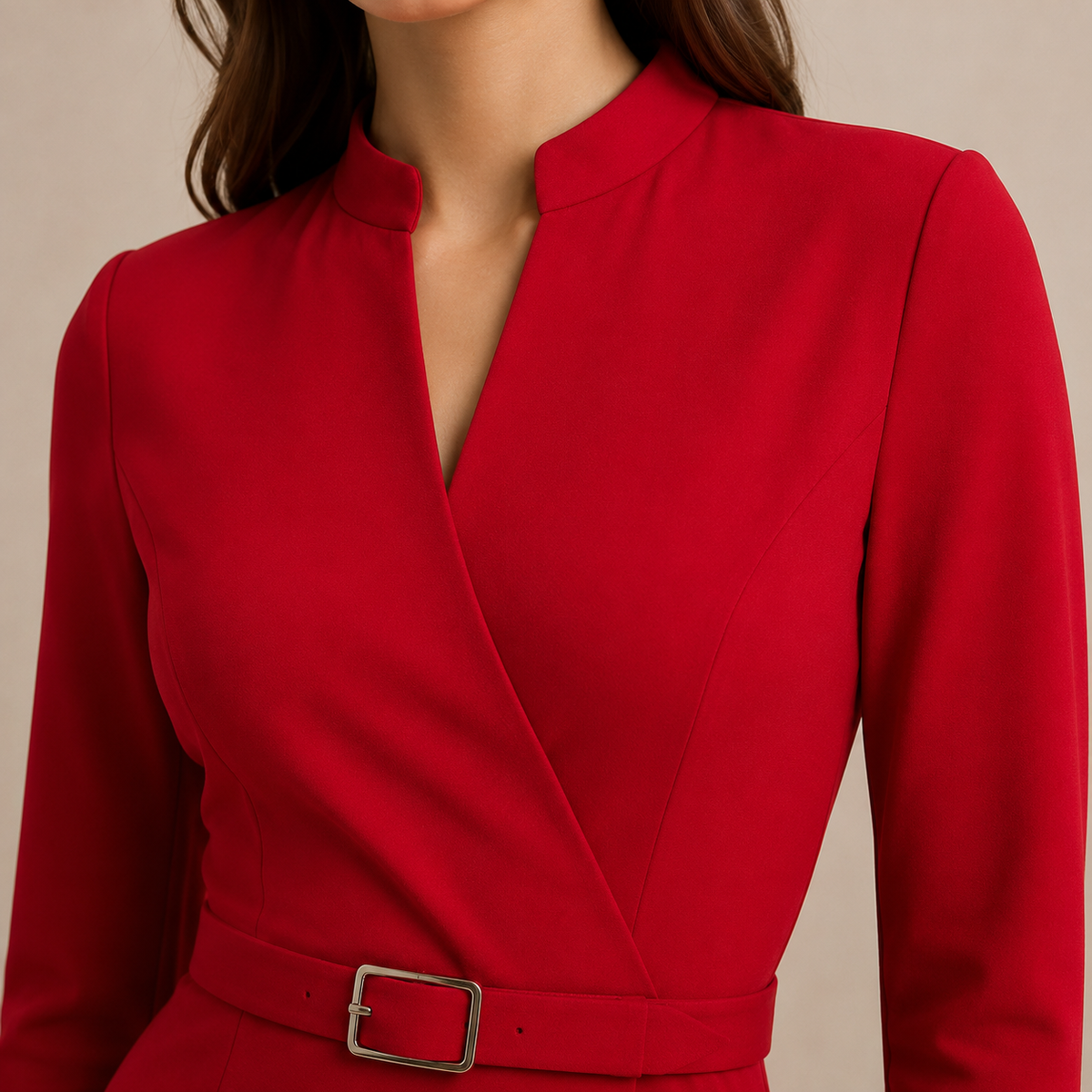 Long Sleeve Belted Wrap Sheath Midi Dress 11