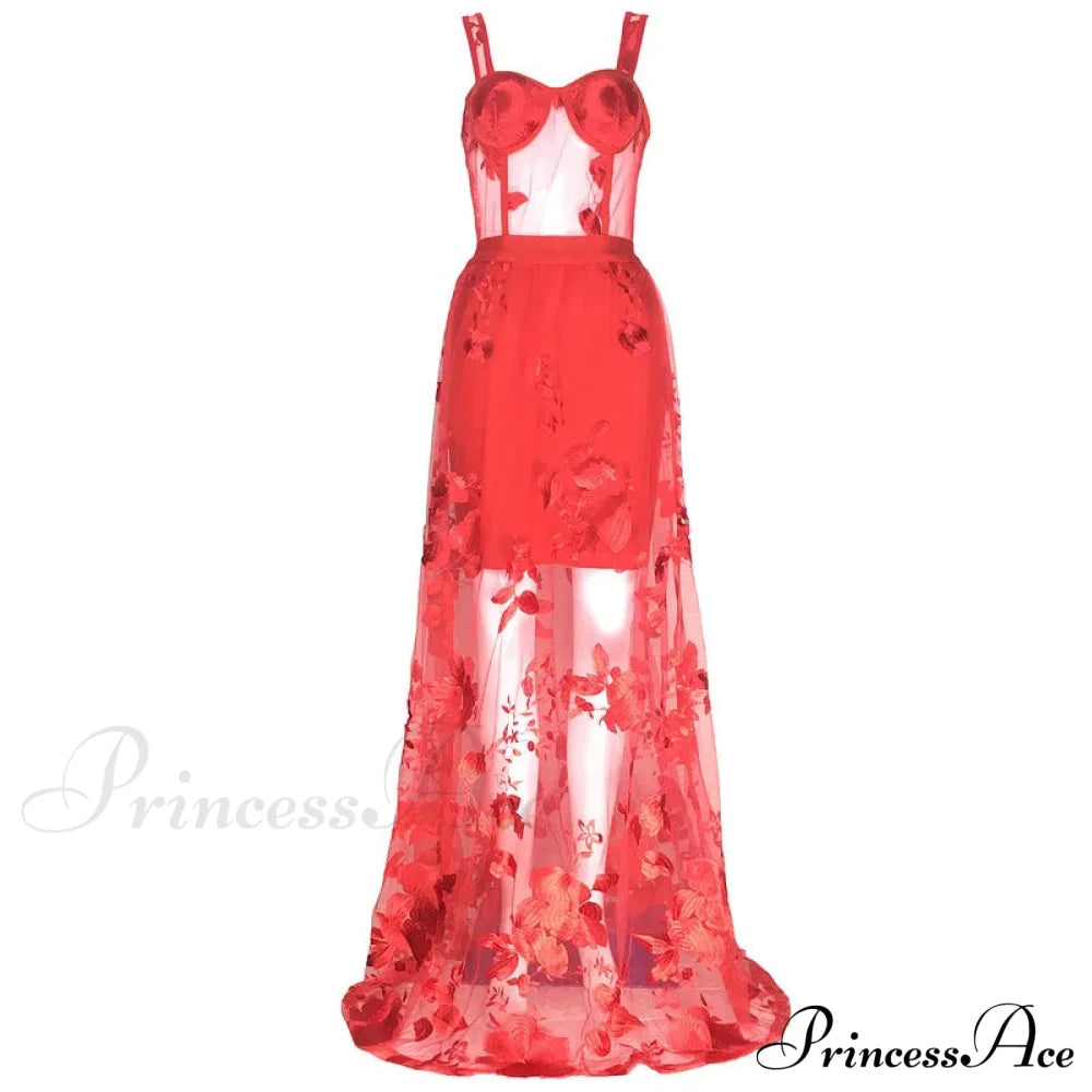 Red Lace Backless Christmas Party Dress / S Dresses-L