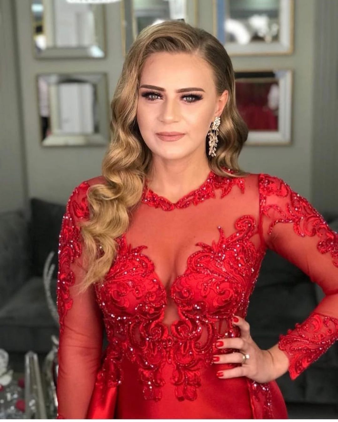 Red Mermaid Prom Dress Overskirt With Appliques Beadings - Fashionpara