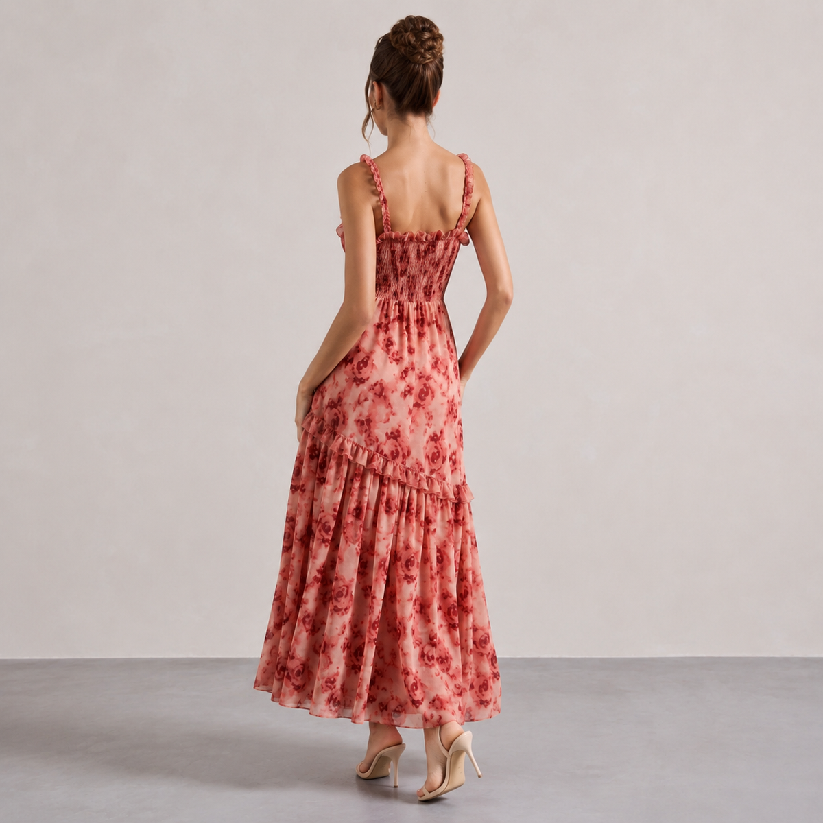 Floral Shirred Ruffle Strap Tiered Maxi Dress 3