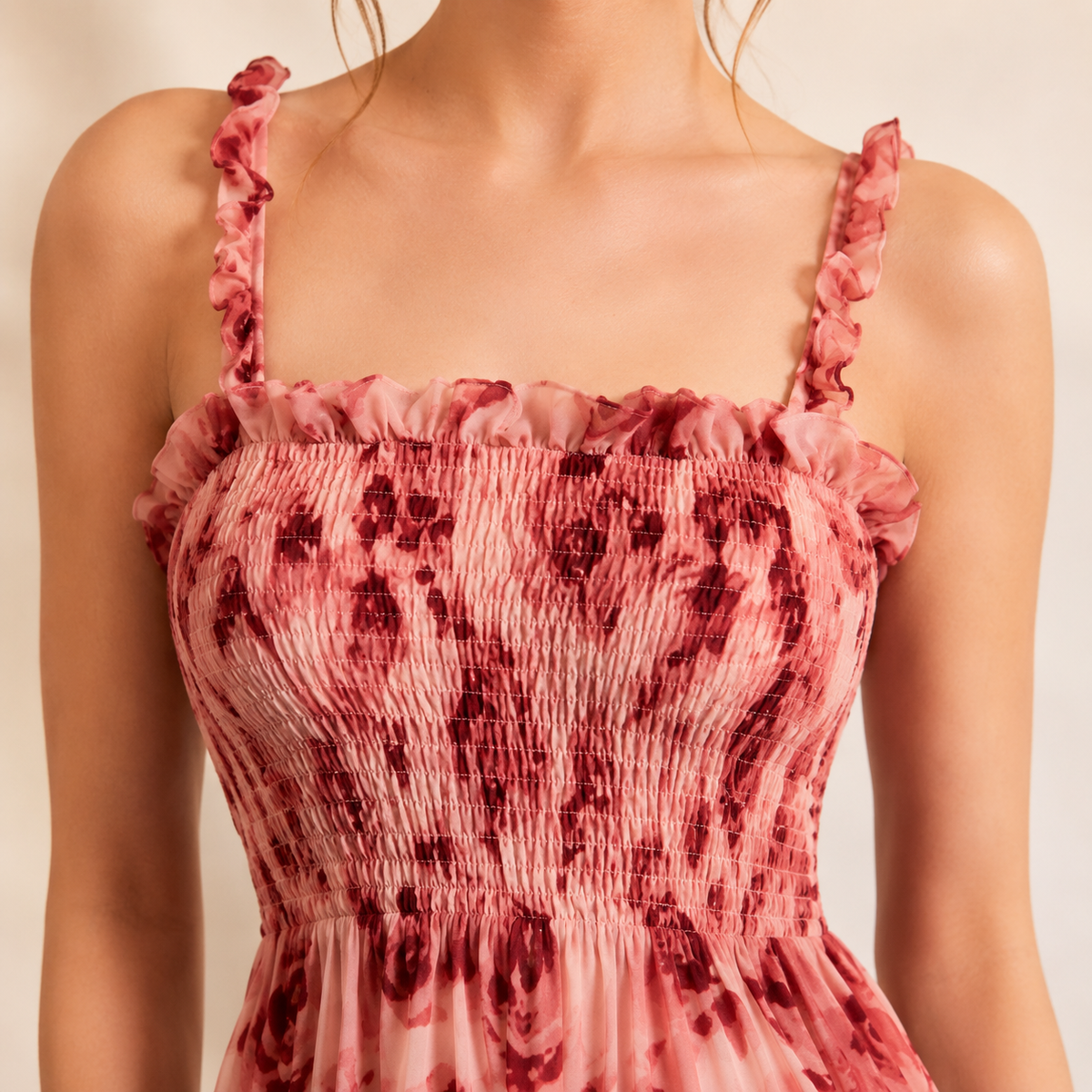 Floral Shirred Ruffle Strap Tiered Maxi Dress 2