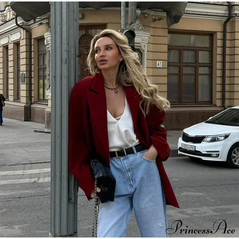 Red Suit Lapel Full Sleeve Coat