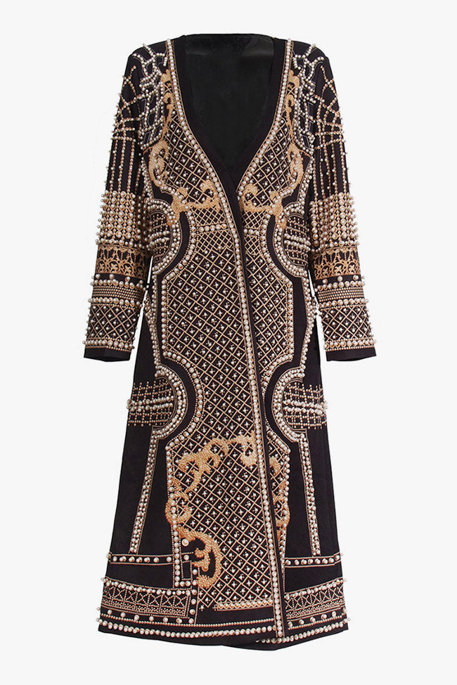 Regal Baroque Print Padded Shoulder One Button Overcoat