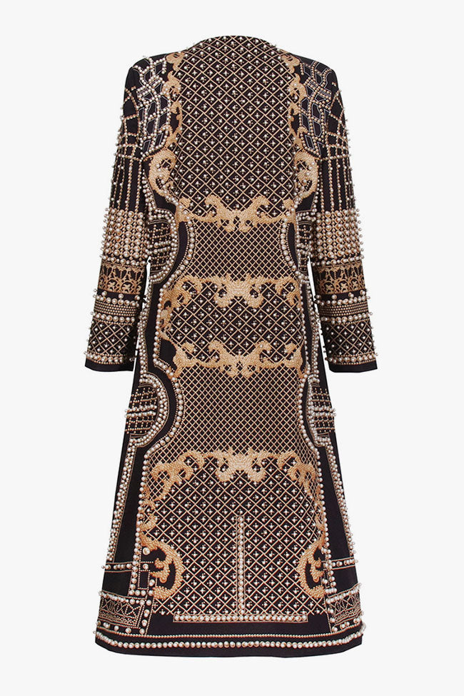 Regal Baroque Print Padded Shoulder One Button Overcoat