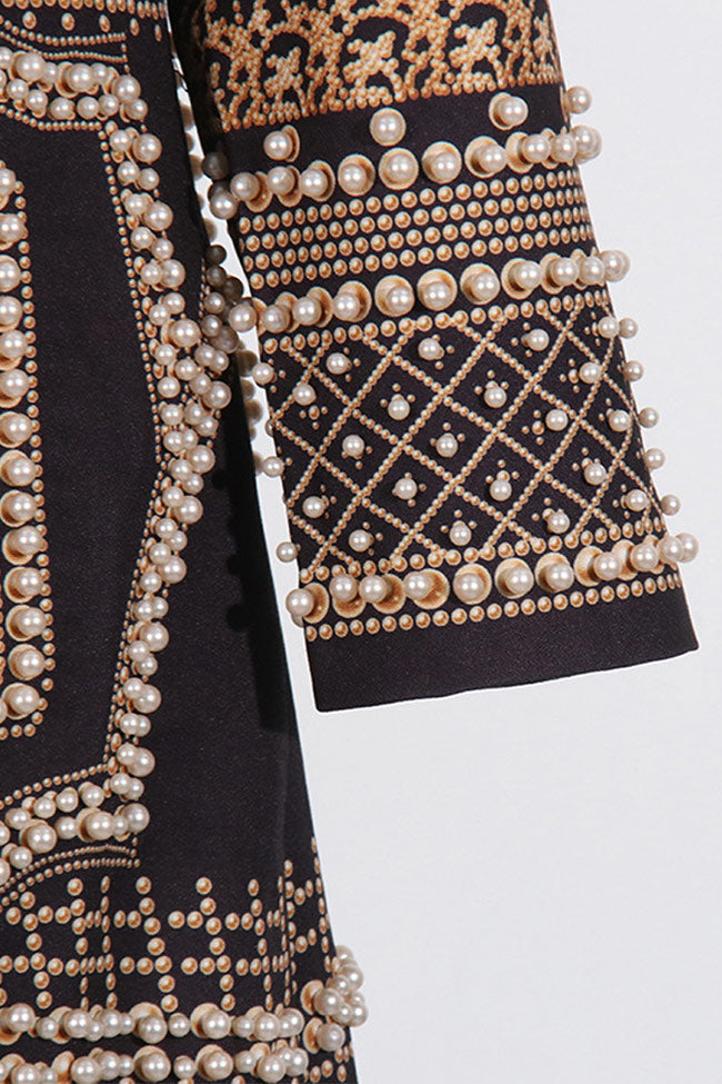 Regal Baroque Print Padded Shoulder One Button Overcoat