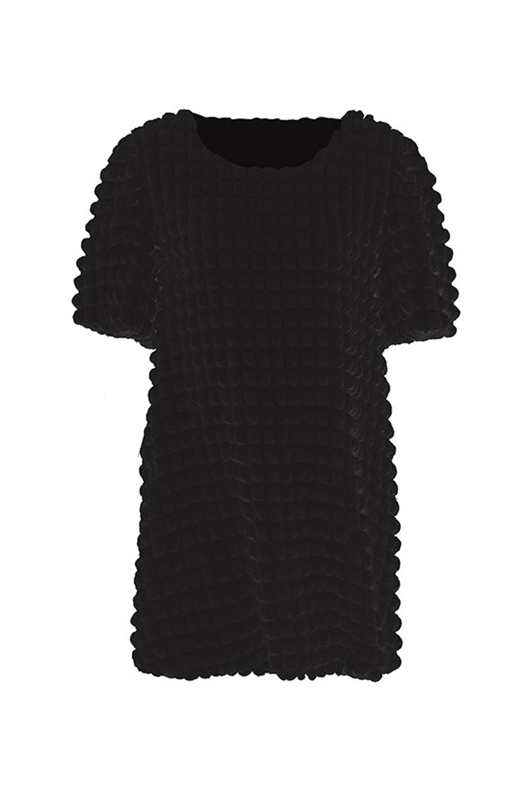 Relaxed Popcorn Round Neck Short Sleeve Oversized Summer Mini Dress - Fashionpara