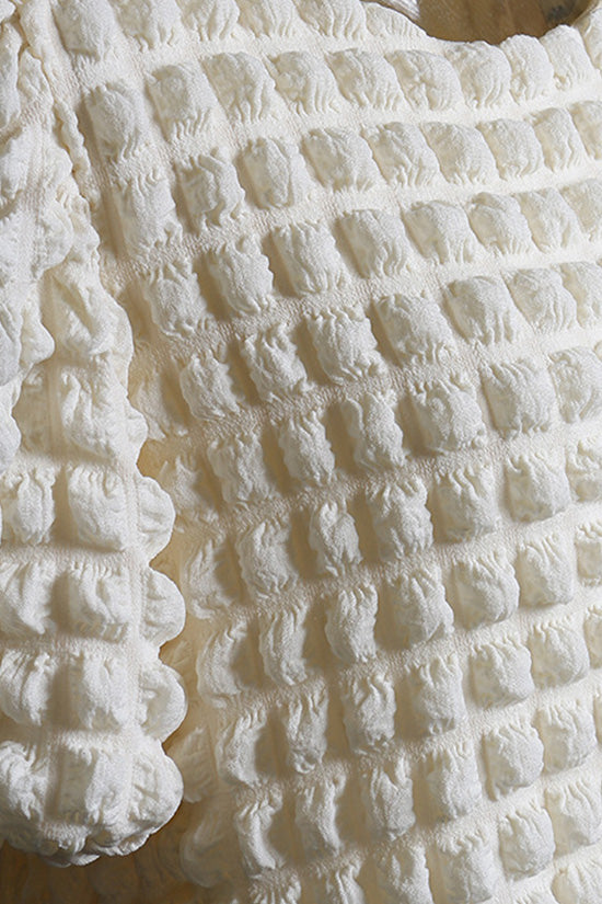 Relaxed Popcorn Round Neck Short Sleeve Oversized Summer Mini Dress - Fashionpara