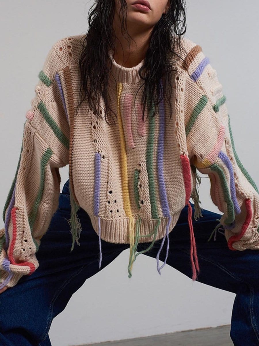 Fashion Pov Elegant Tassel Knit Sweater for Chic Style